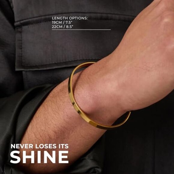 Men's 5mm Gold Cuff Bracelet Waterproof Stainless Steel Durable - Picture 6 of 7
